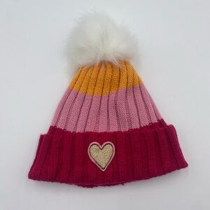 Andy & Evan Stripped Kids Beanie with Pom-Pom with Heart glitter patch size 2/4T